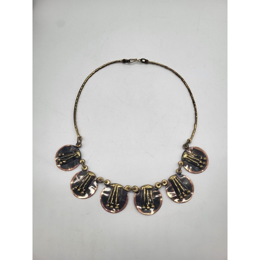 Copper Brass Brutalist Modernist Discs Statement Necklace Tribal Geometric - Picture 3 of 10